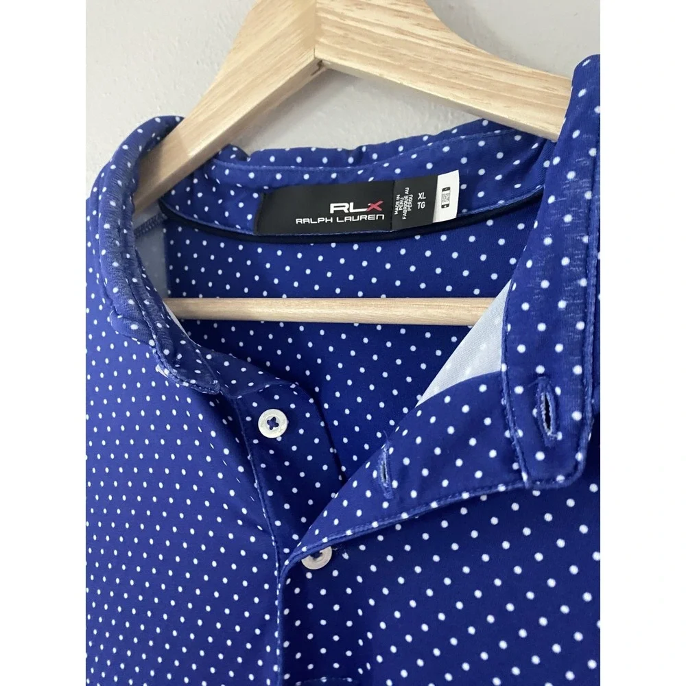 Ralph Lauren RLX Blue Polka Dot Short Sleeve Polo Shirt Mens Size‎ XL